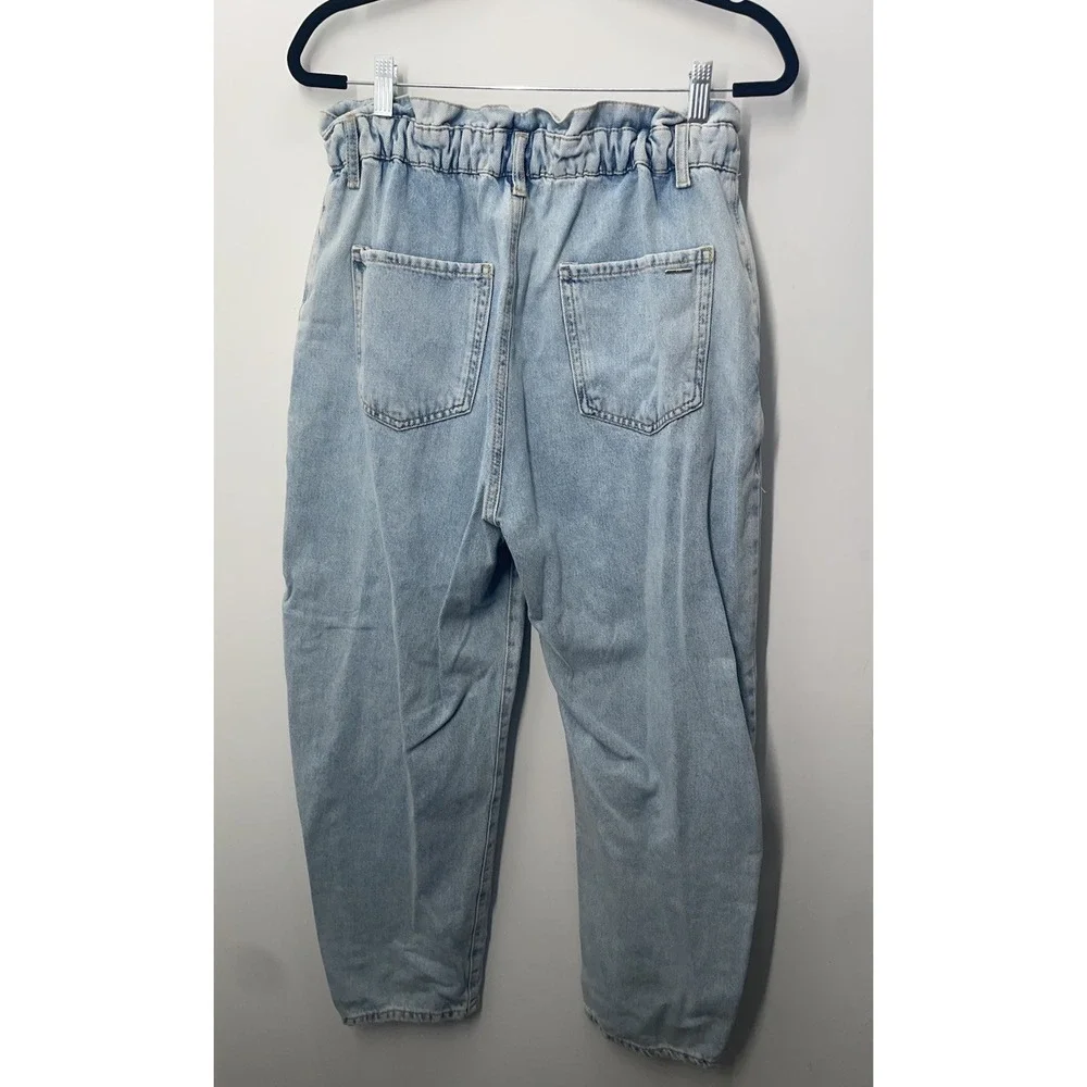 Zara Womens Blue Jeans Size 10 Light Wash Denim Ruffle Paperbag Waist Tapered - Picture 3 of 5